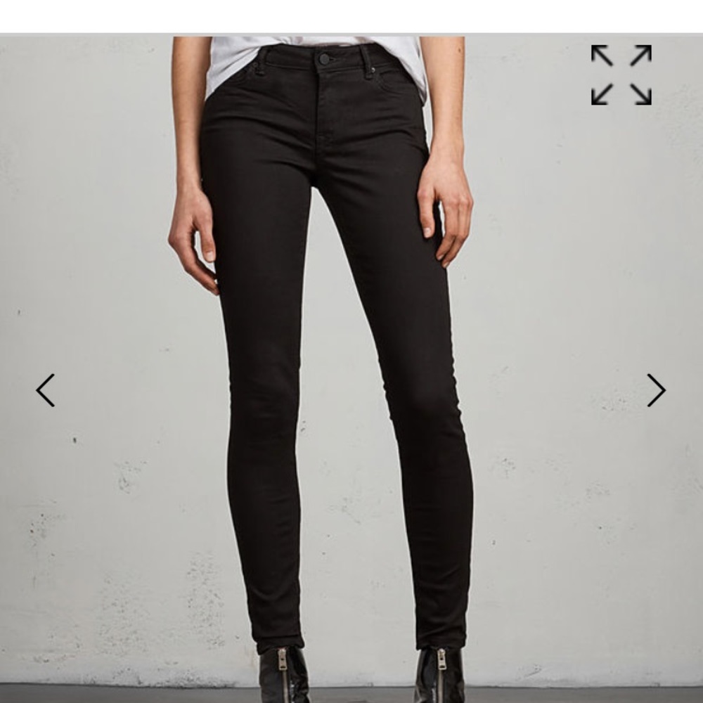 NWT AllSaints Mast skinny Jeans jet black size 27